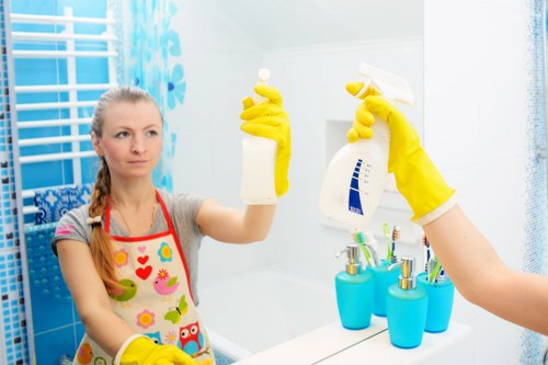 Professional sofa cleaning process in a living room