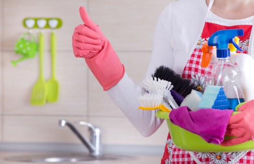 Commercial cleaning process for a bright, organized business interior