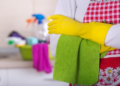 Professional Airbnb cleaning supplies arranged for turnover cleaning